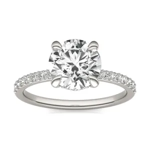 Round Custom Hidden Halo 1/2 Eternity Engagement Ring image, 